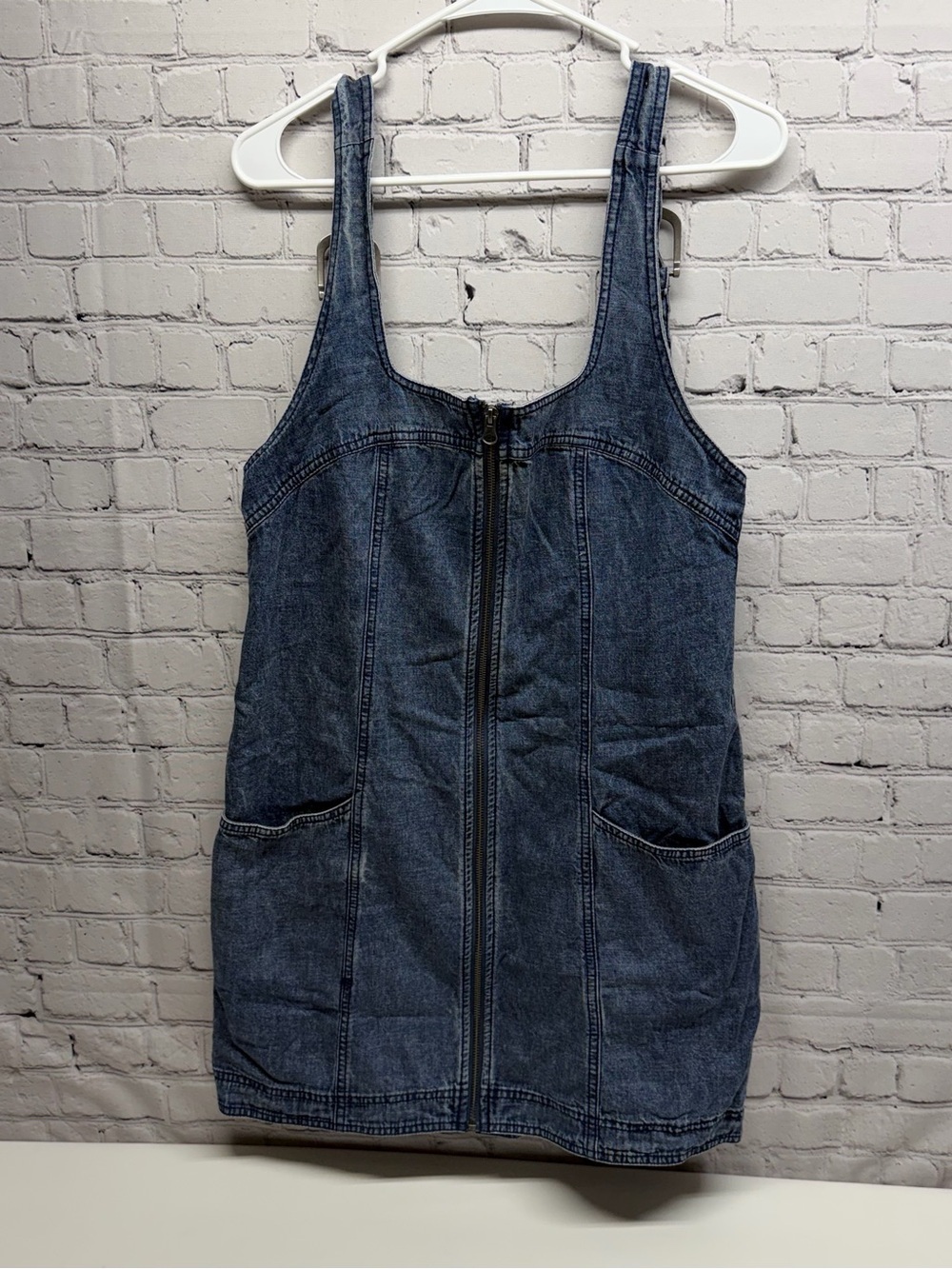 Free People Light Wash Denim Zip mini  Dress Sz M